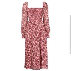 Reformation Red Floral Long Sleeve Dress